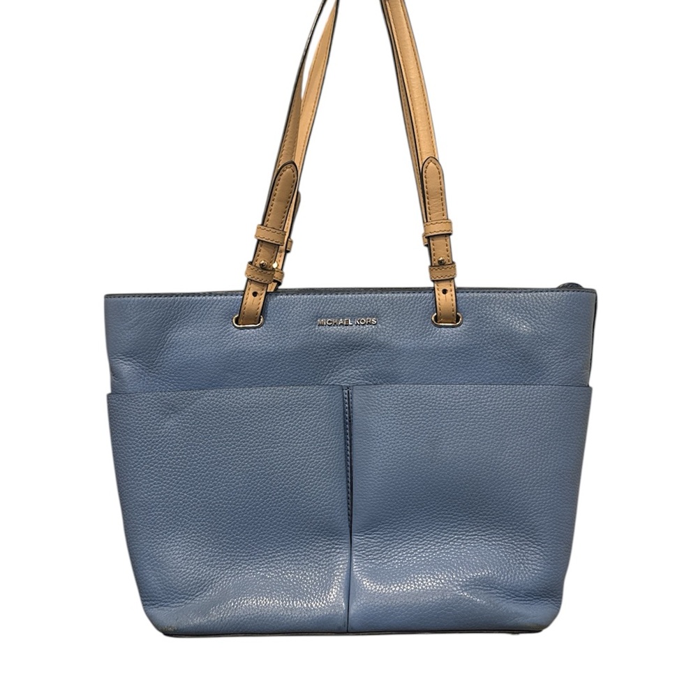 Michael Kors Blue Tote Tan Handles leather beach purse handbag designer sky